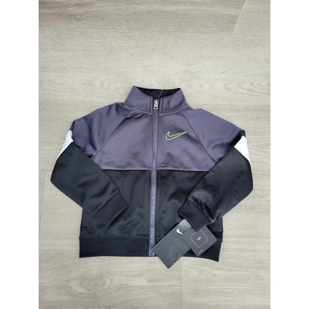NWT Nike Track Jacket Baby Toddler 24M Black Gray White Full Zip Top Only